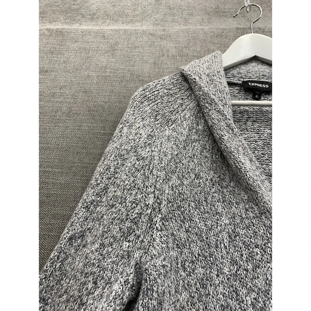 Express Cardigan Sweater Mens Medium Heather Gray Tight Knit Shawl Collar Winter